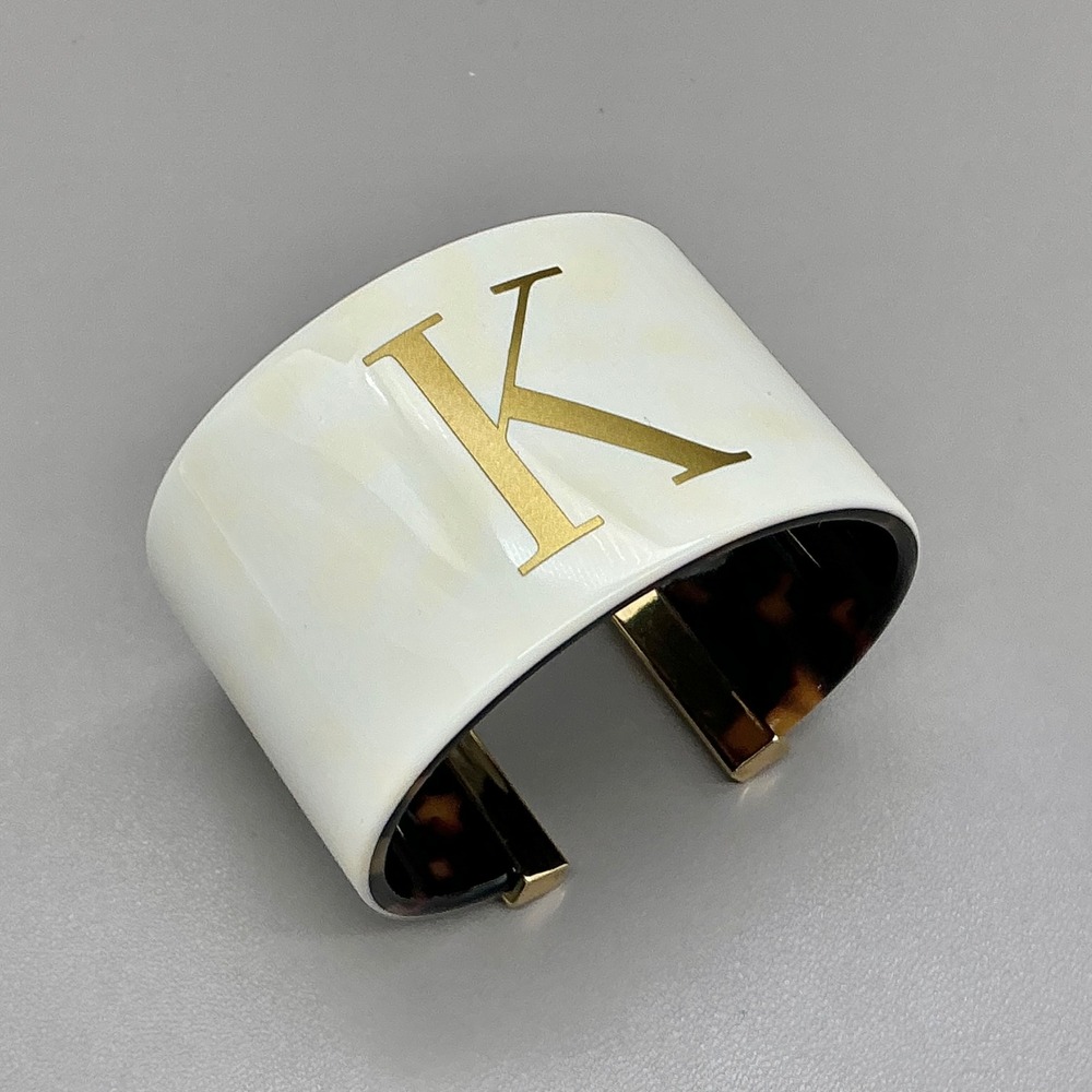 Cuff Bracelet Women White Gold Tortoise Shell Initial K Monogram Fashion Jewelry